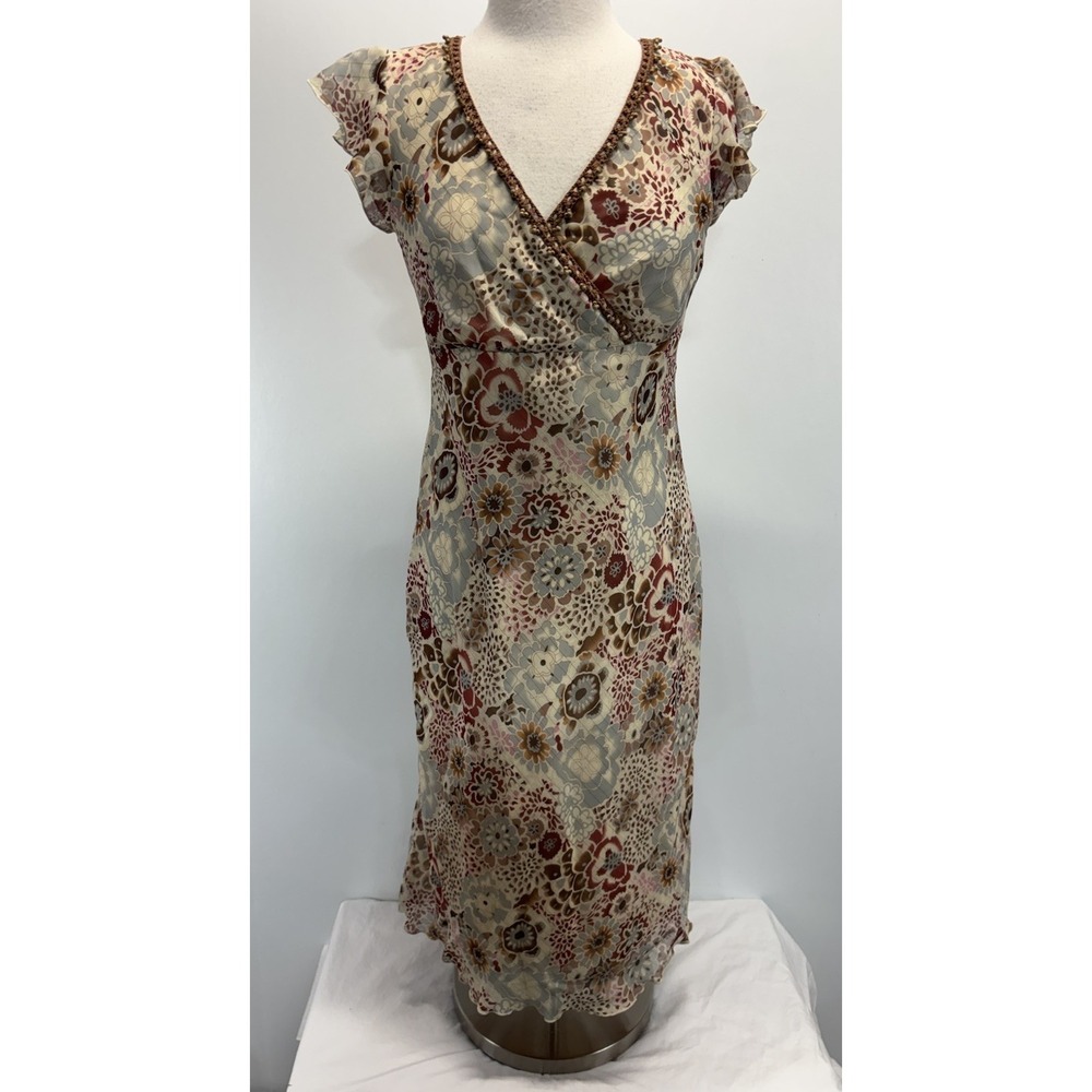 Vtg Believe Floral Midi Dress Sz 8 Women's Crochet Trim Forest Fairy Y2K